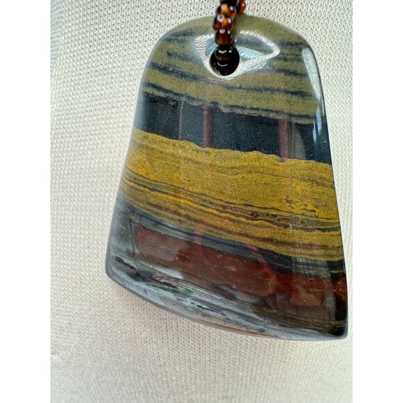 Handcrafted Beaded Necklace With Tigers Iron Pendant & Healing Stones 13" Long - Picture 12 of 16